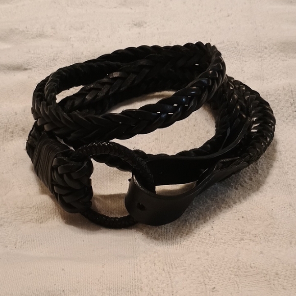 Black Leather Weave  Double Tier Belt Circle Unique Leather Buckle Vintage main image 4